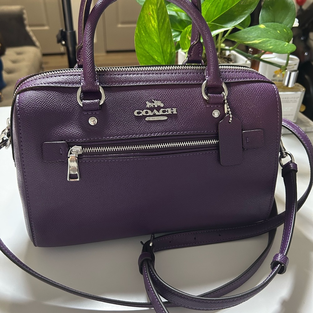 Coach Purple Satchel with Silver Hardware and Adjustable Strap